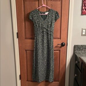 RIHOAS Dark Green Floral Cap-Sleeve Midi Dress